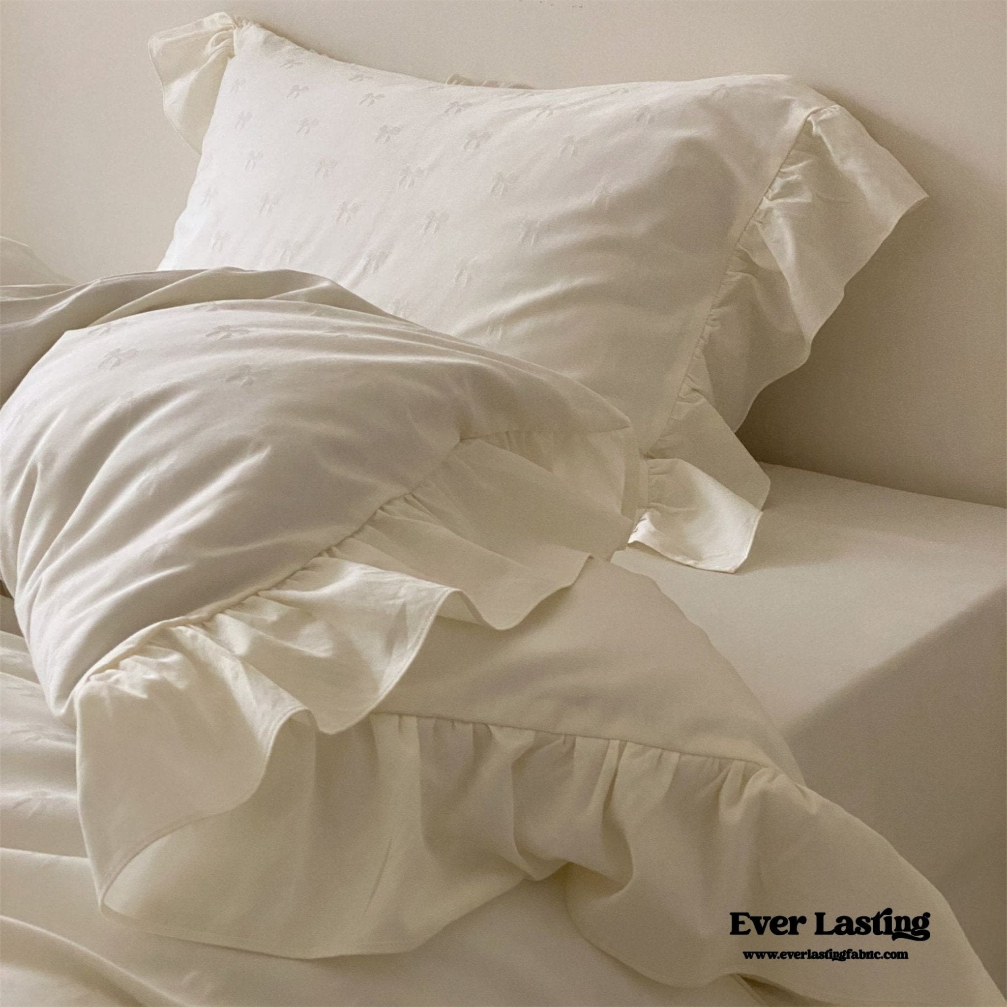 Mimi Ribbon Ruffle White Bedding Set - Ever Lasting