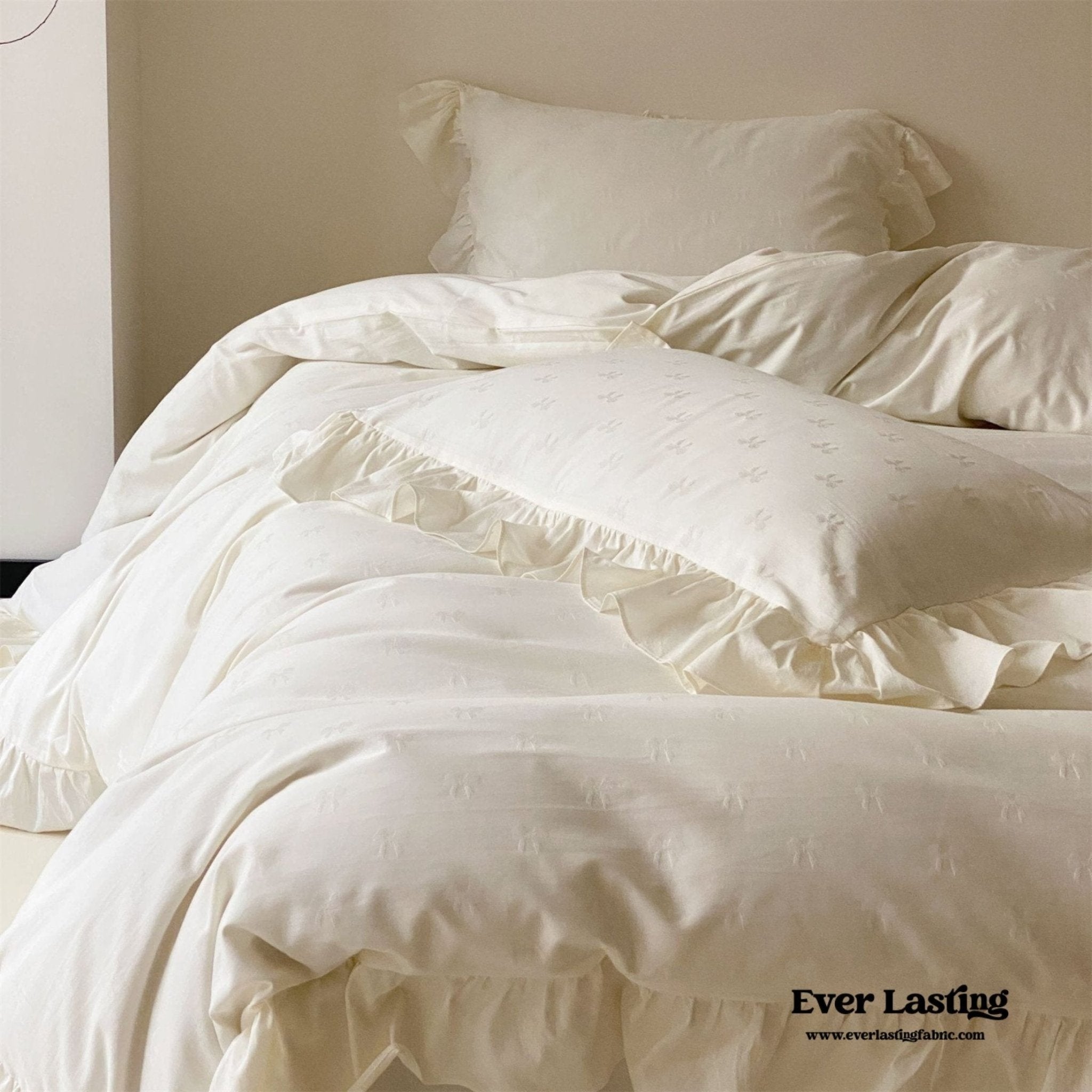 Mimi Ribbon Ruffle White Bedding Set - Ever Lasting