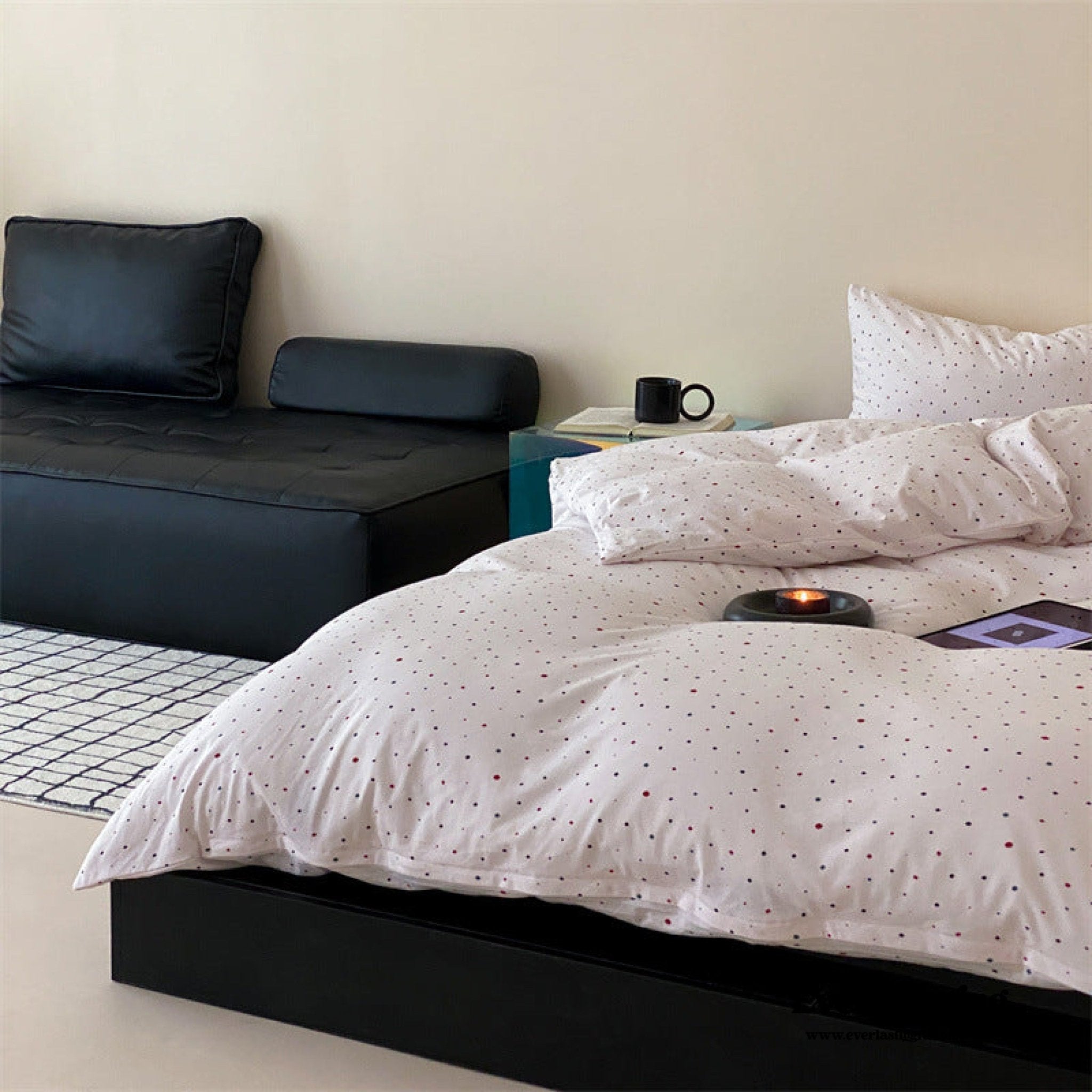 Mini Polka Dot Jersey Knit Bedding Set / Black + Pink - Ever Lasting