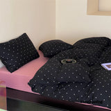 Mini Polka Dot Jersey Knit Bedding Set / Black + Pink
