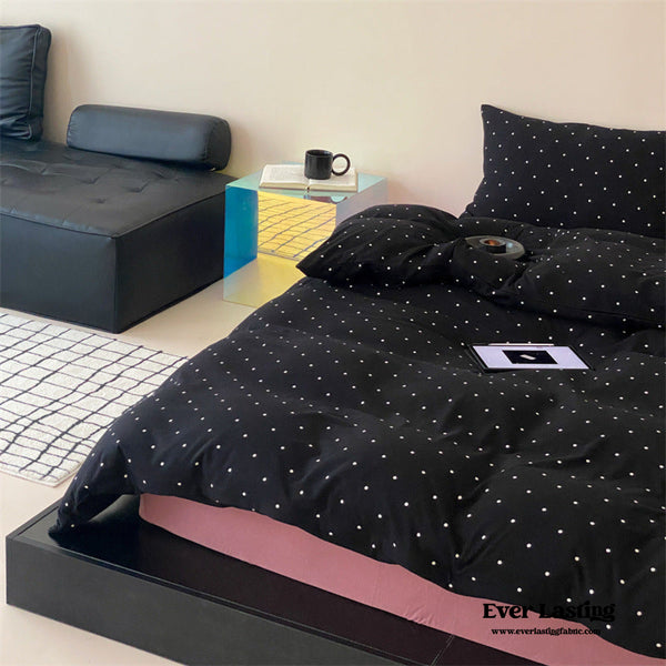 Mini Polka Dot Jersey Knit Bedding Set / Black + Pink