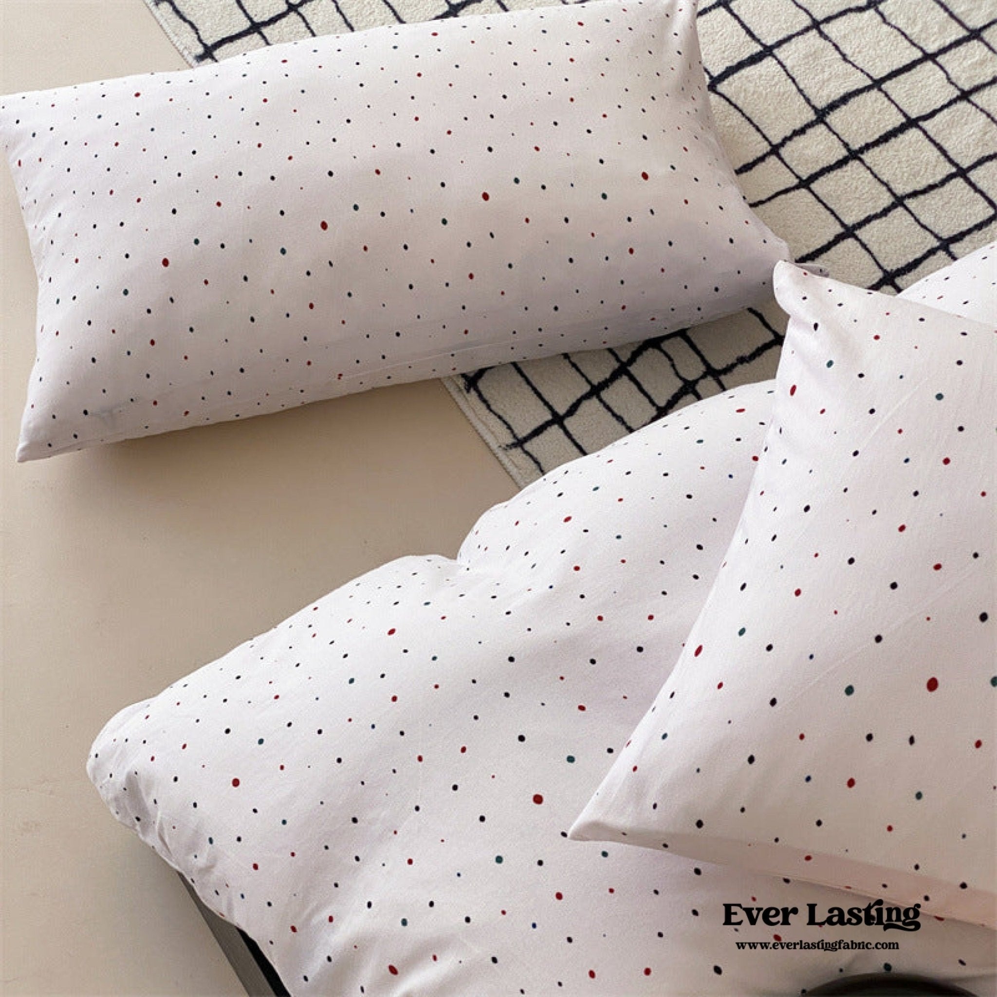 Mini Polka Dot Jersey Knit Bedding Set / Black + Pink - Ever Lasting