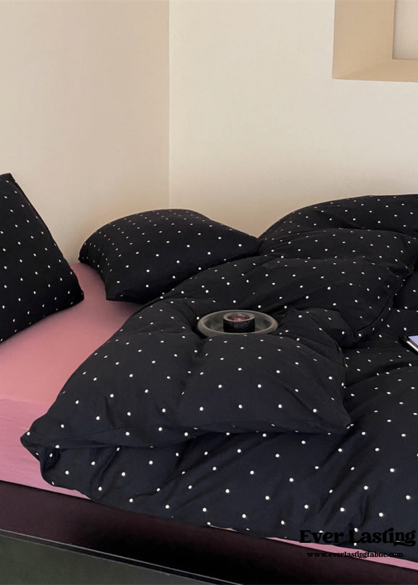Mini Polka Dot Jersey Knit Bedding Set / Black + Pink - Ever Lasting