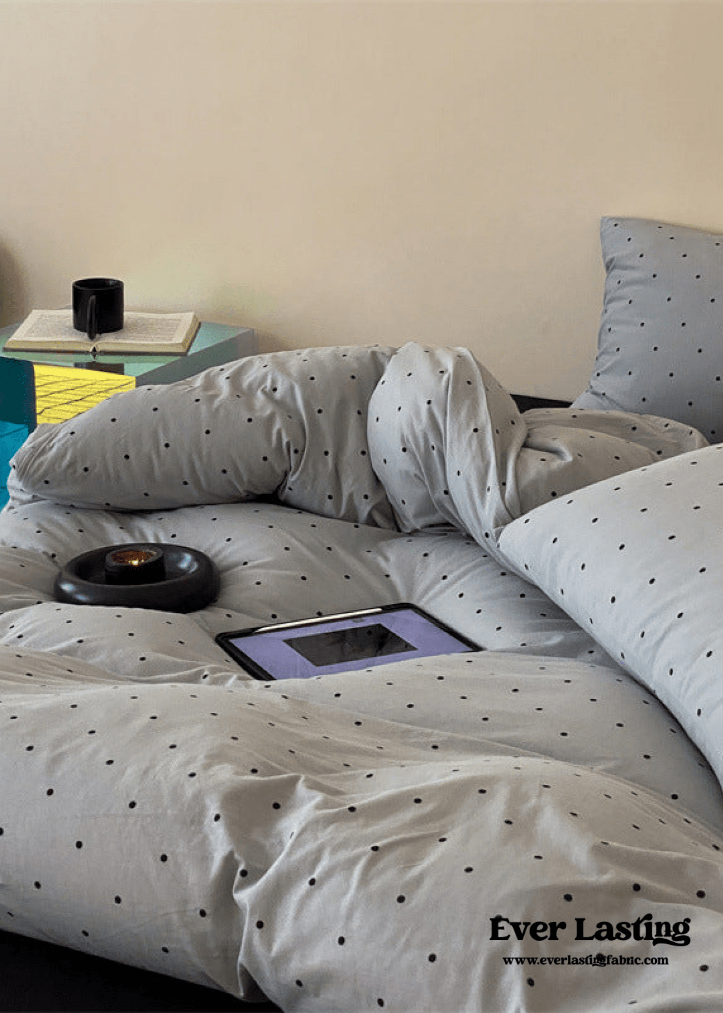 Mini Polka Dot Jersey Knit Bedding Set / Blue + Black - Ever Lasting