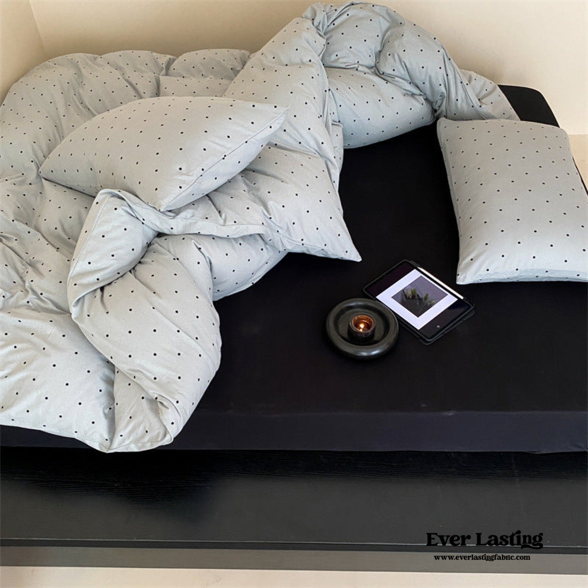 Mini Polka Dot Jersey Knit Bedding Set / Blue + Black - Ever Lasting