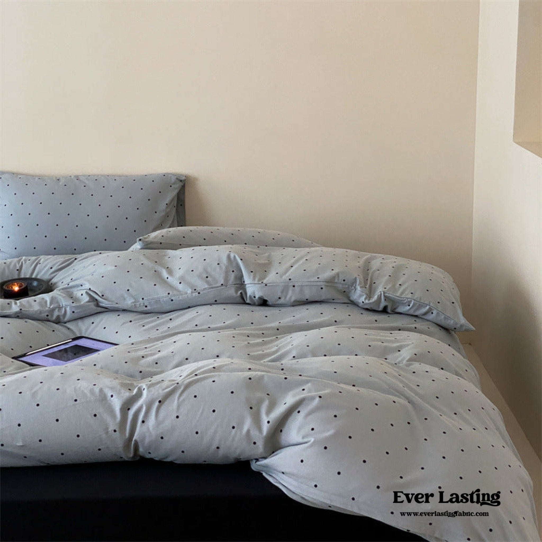 Mini Polka Dot Jersey Knit Bedding Set / Blue + Black - Ever Lasting