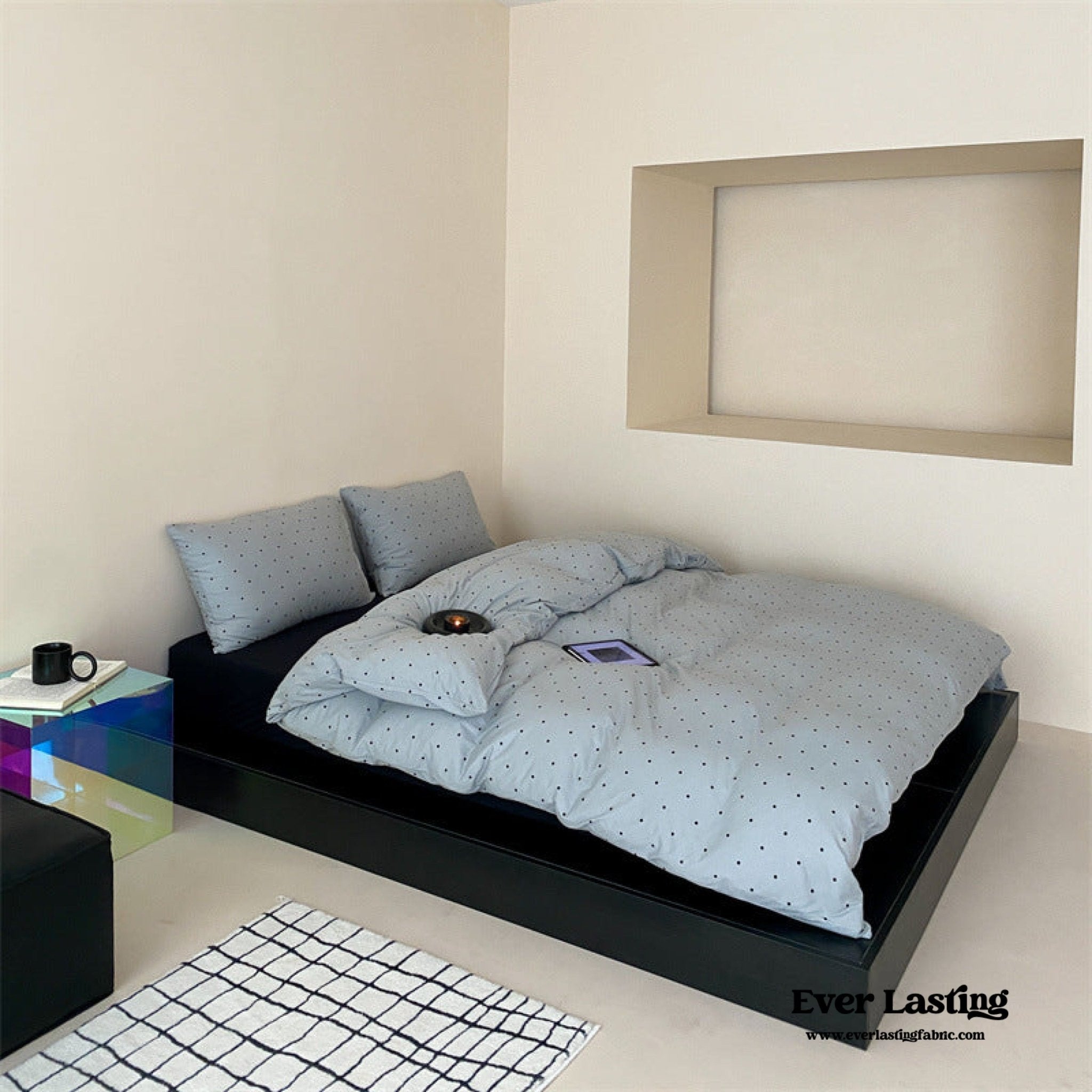 Mini Polka Dot Jersey Knit Bedding Set / Blue + Black - Ever Lasting