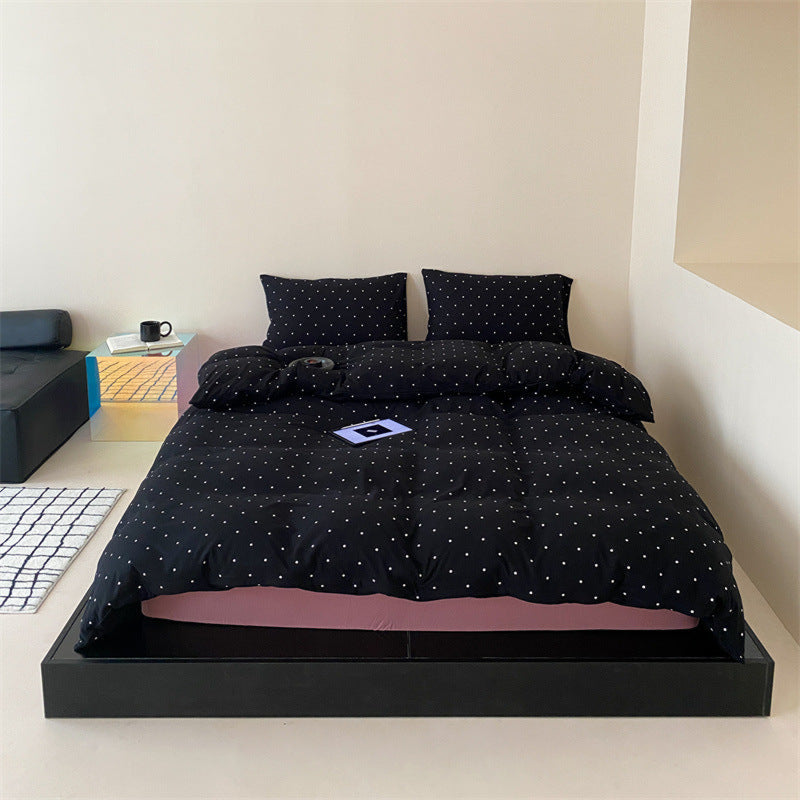 Mini Polka Dot Jersey Knit Bedding Set / Blue + Black Small Fitted