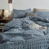 Minimal Bubble Textured Bedding Set / Blue Dust Small Flat