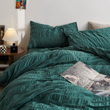 Minimal Bubble Textured Bedding Set / Blue Forest Green Small Flat