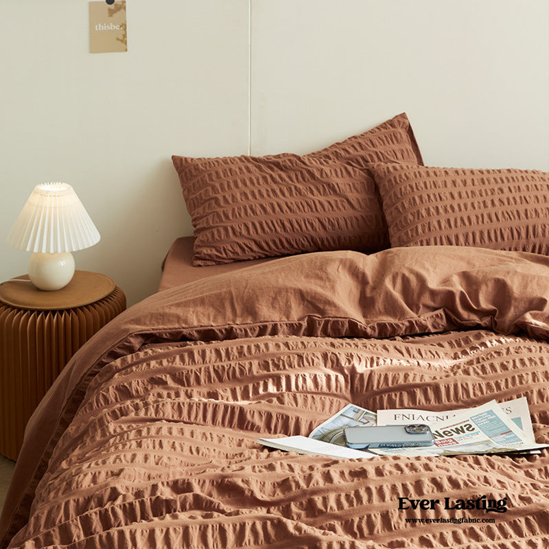 Minimal Bubble Textured Bedding Set / Burnt Orange