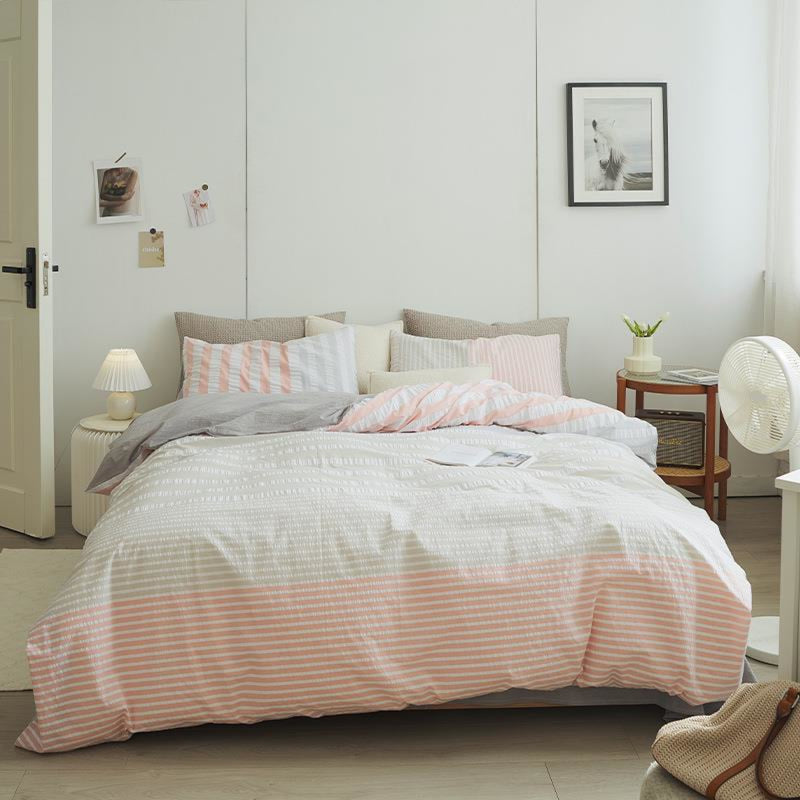 Minimal Bubble Textured Bedding Set / Burnt Orange Pink Gray Small Flat