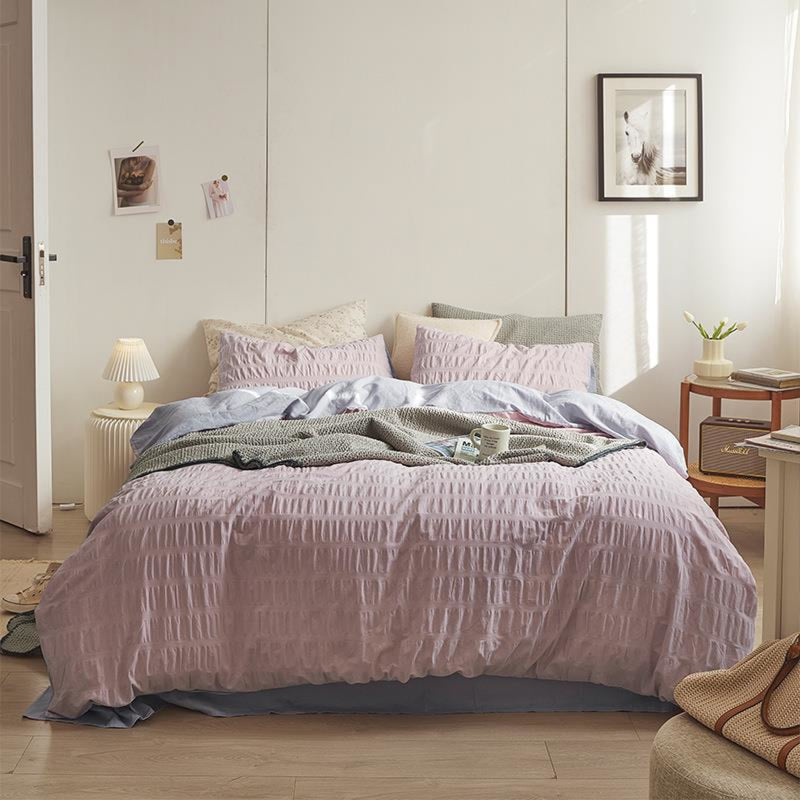 Minimal Bubble Textured Bedding Set / White Purple Small Flat