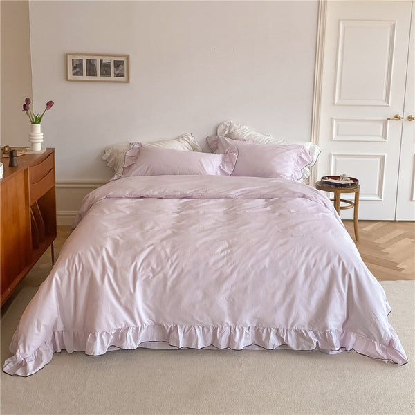 Minimal Coquette Ruffle Bedding Set / Lilac Purple Medium Fitted