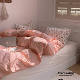 Minimal Floral Bedding Set / Pink + White