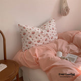 Minimal Floral Bedding Set / Pink + White