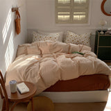 Minimal Floral Bedding Set / Pink + White Beige Small Flat