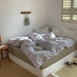 Minimal Floral Bedding Set / Pink + White Blue Small Flat