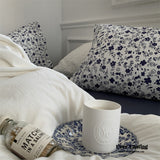 Minimal Floral Bedding Set / White + Dark Blue
