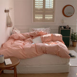 Minimal Floral Bedding Set / White + Dark Blue Pink Small Flat