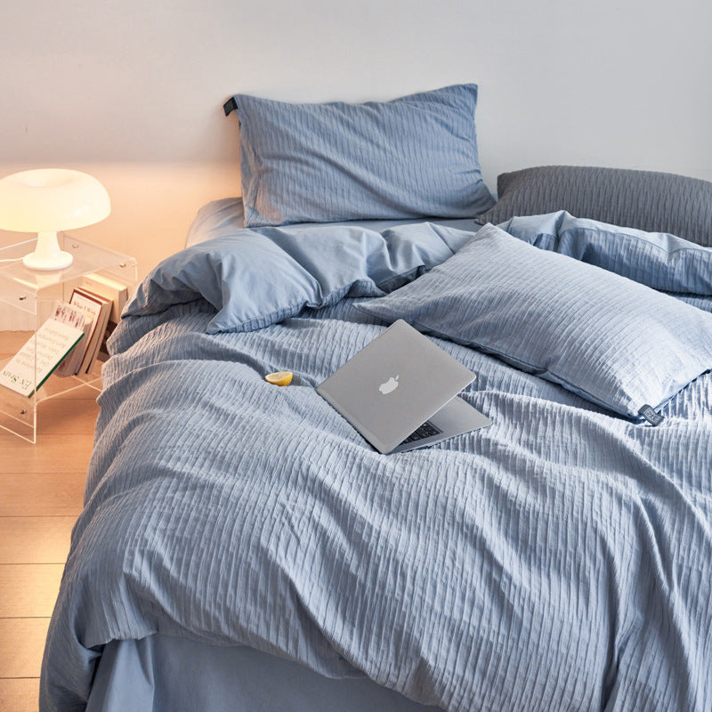 Minimal Jacquard Bedding Set / Blue Small Fitted