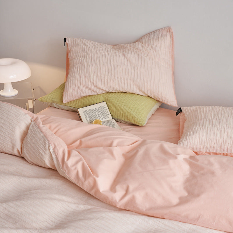 Minimal Jacquard Bedding Set / Cream Peach Small Fitted