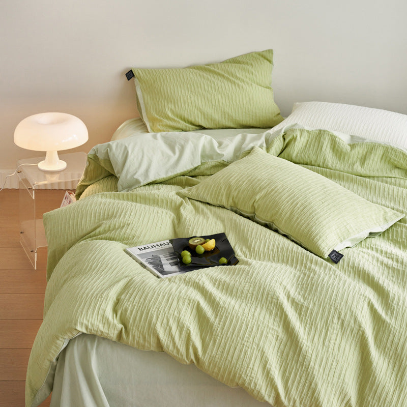 Minimal Jacquard Bedding Set / Green Small Fitted