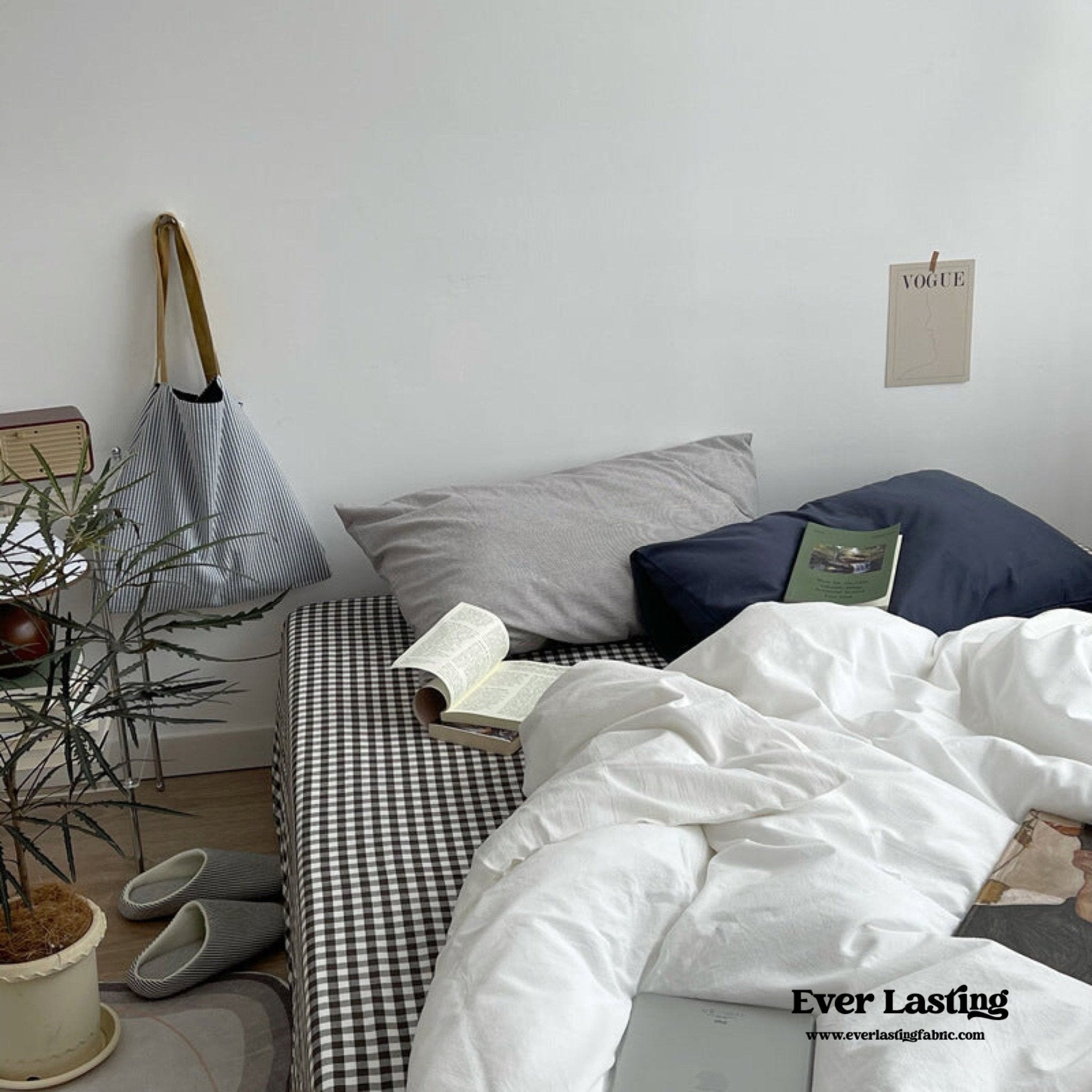 Minimal Mixed Gingham Bedding Set / Blue - Ever Lasting