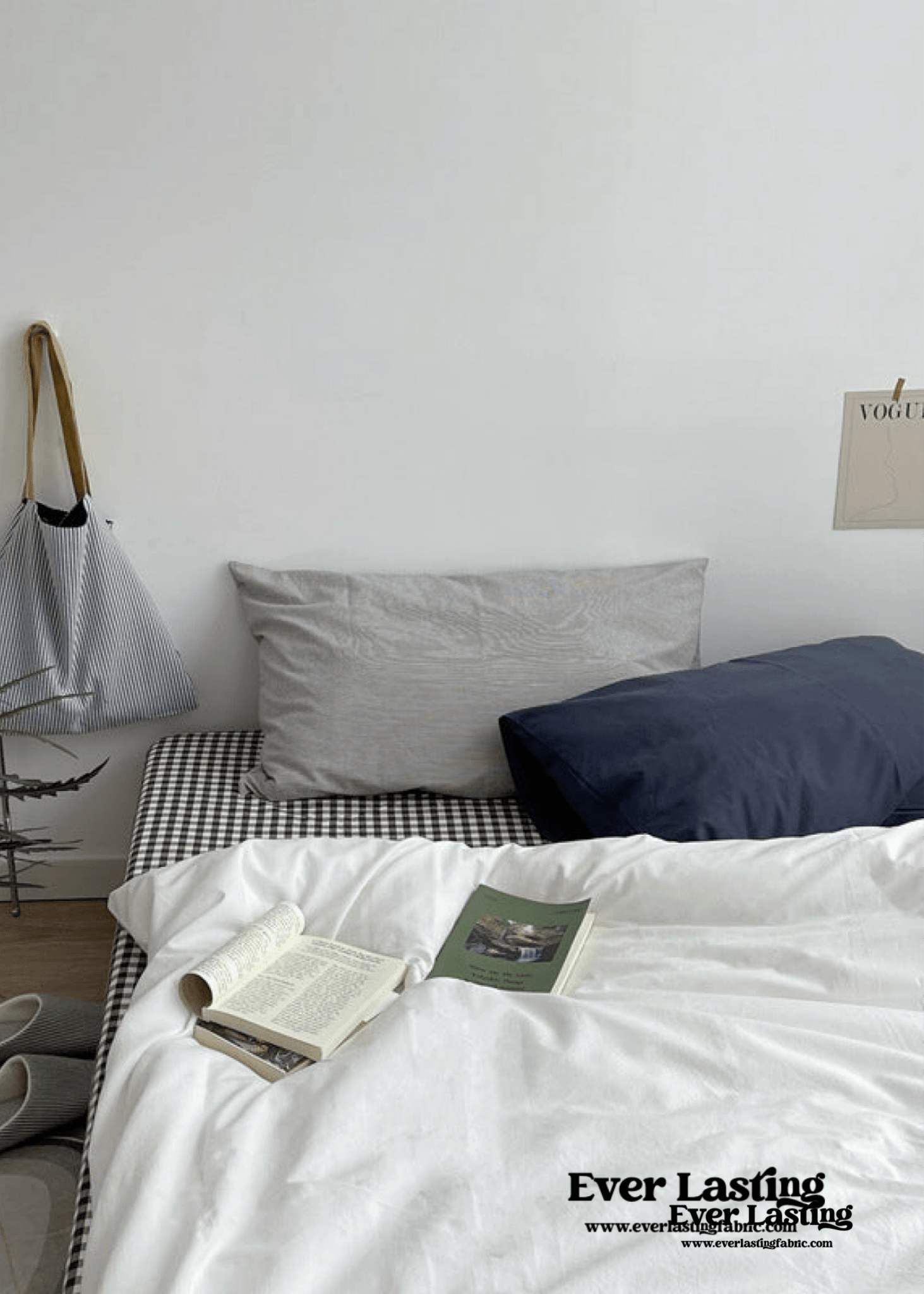 Minimal Mixed Gingham Bedding Set / Blue - Ever Lasting