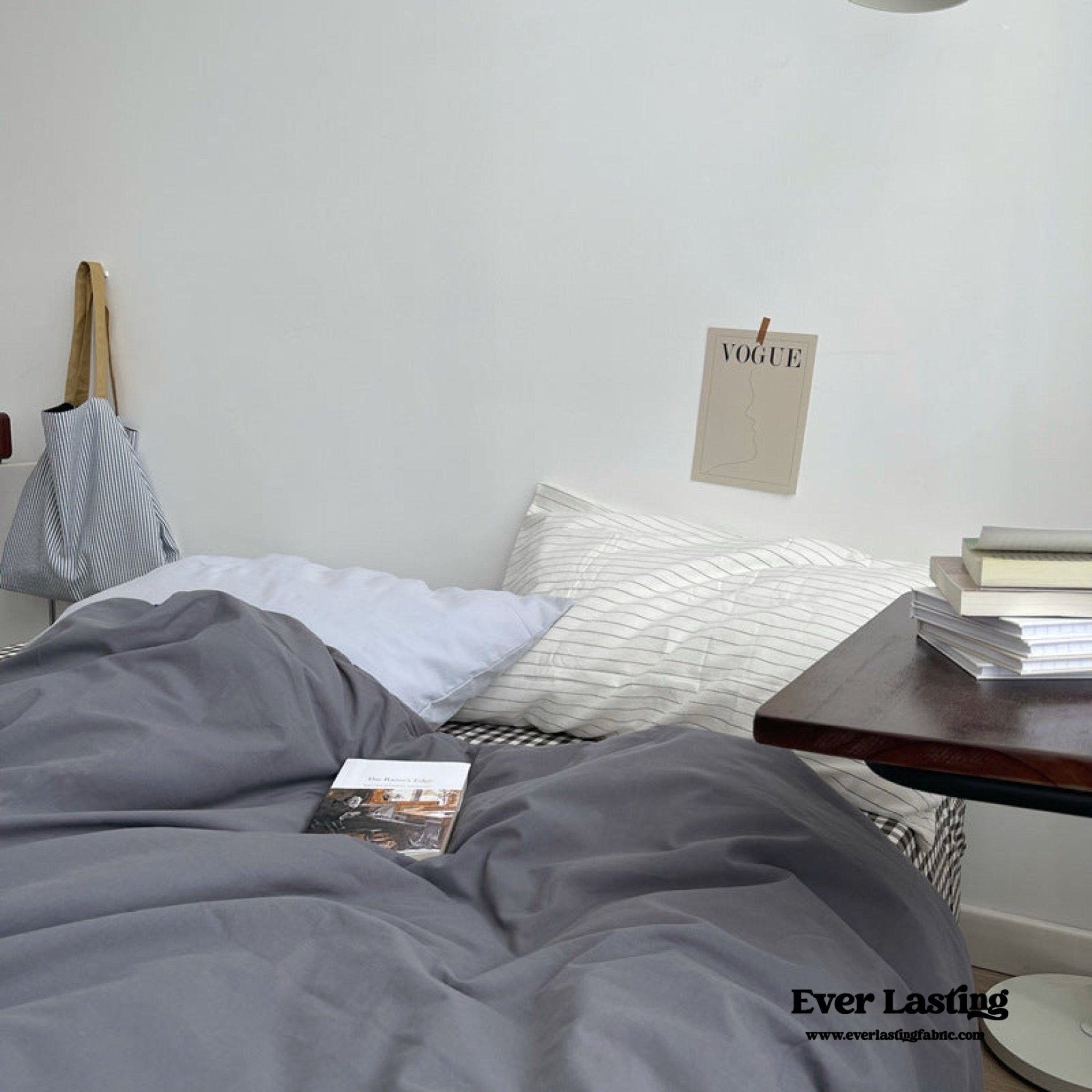 Minimal Mixed Gingham Bedding Set / Gray - Ever Lasting