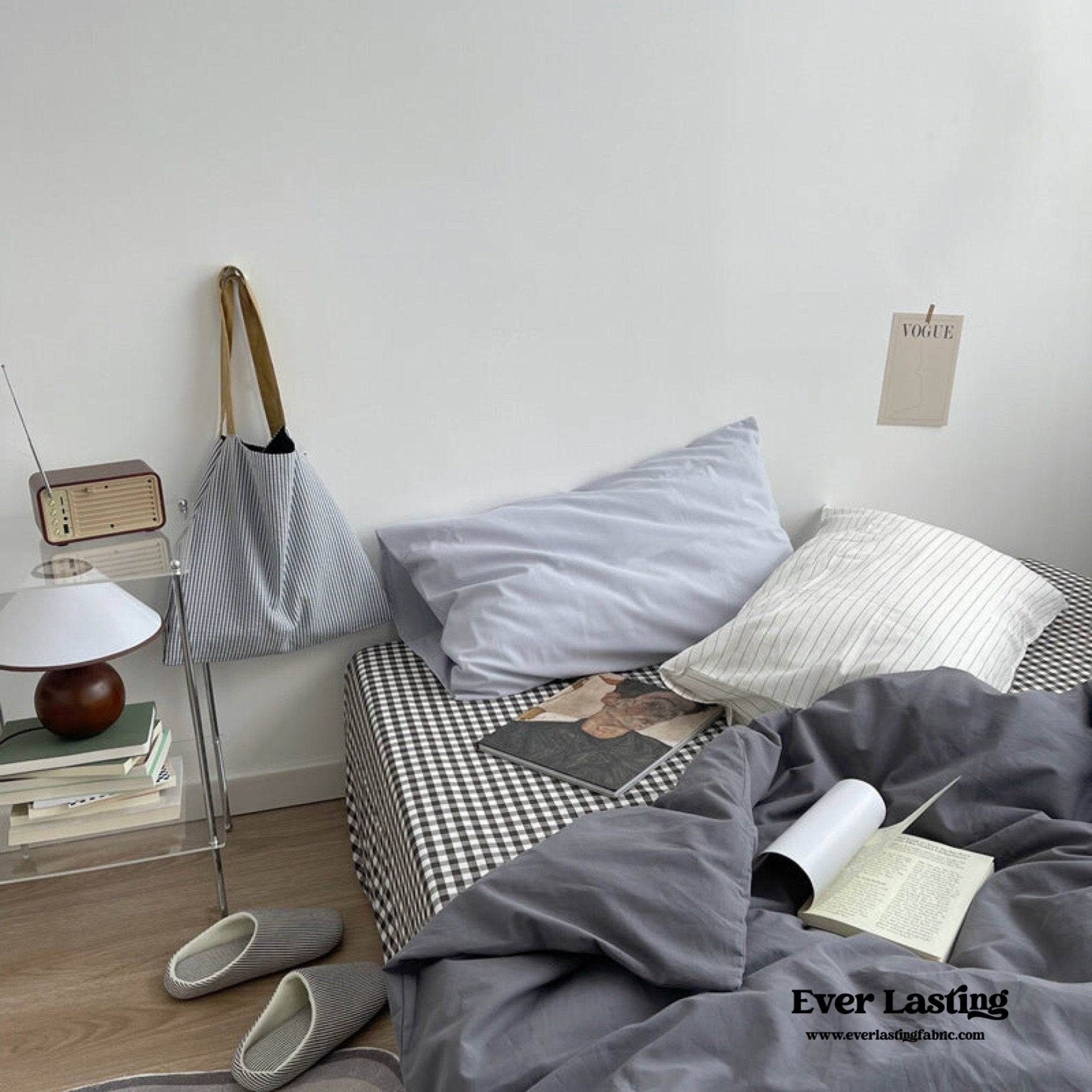 Minimal Mixed Gingham Bedding Set / Gray - Ever Lasting