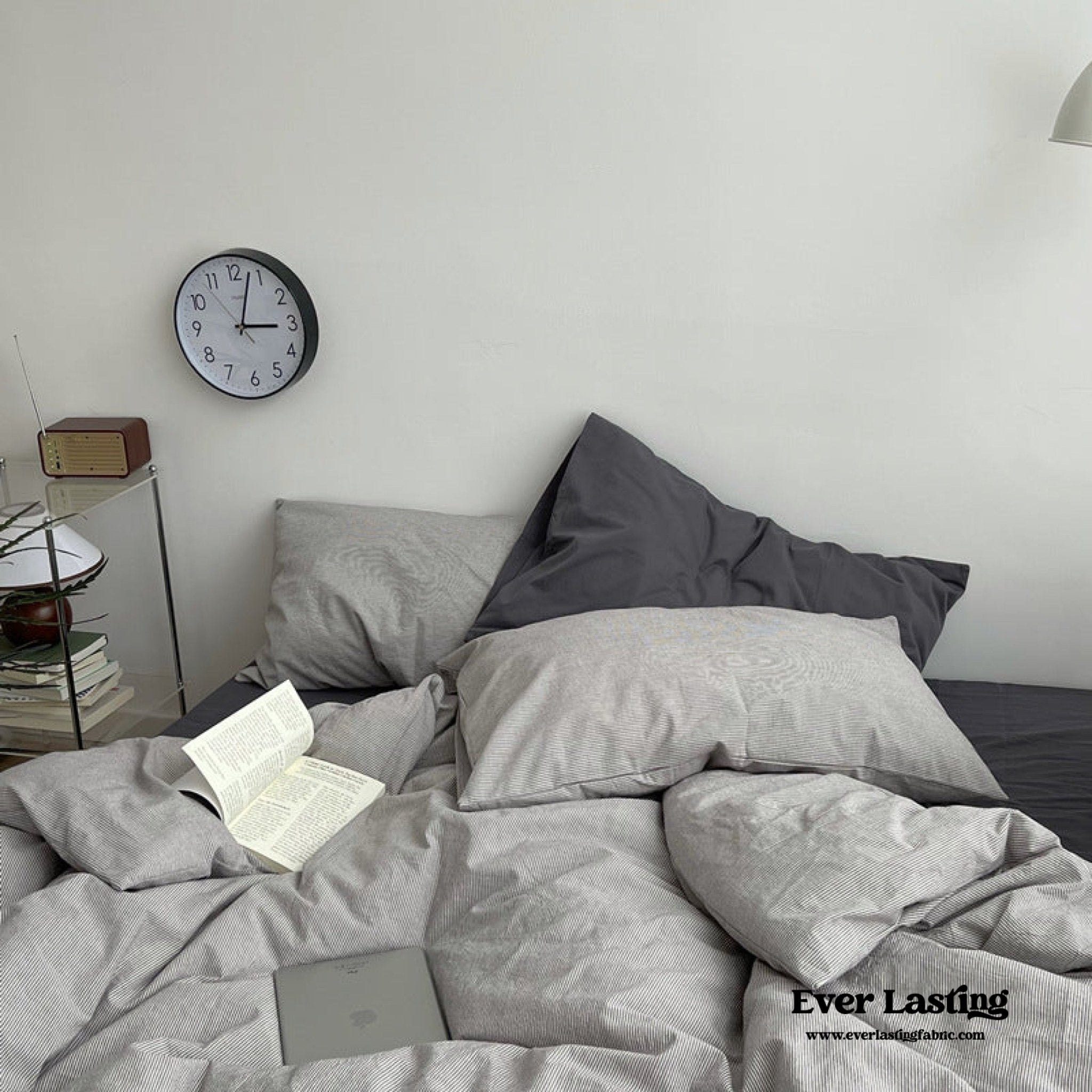 Minimal Mixed Gingham Bedding Set / Gray - Ever Lasting