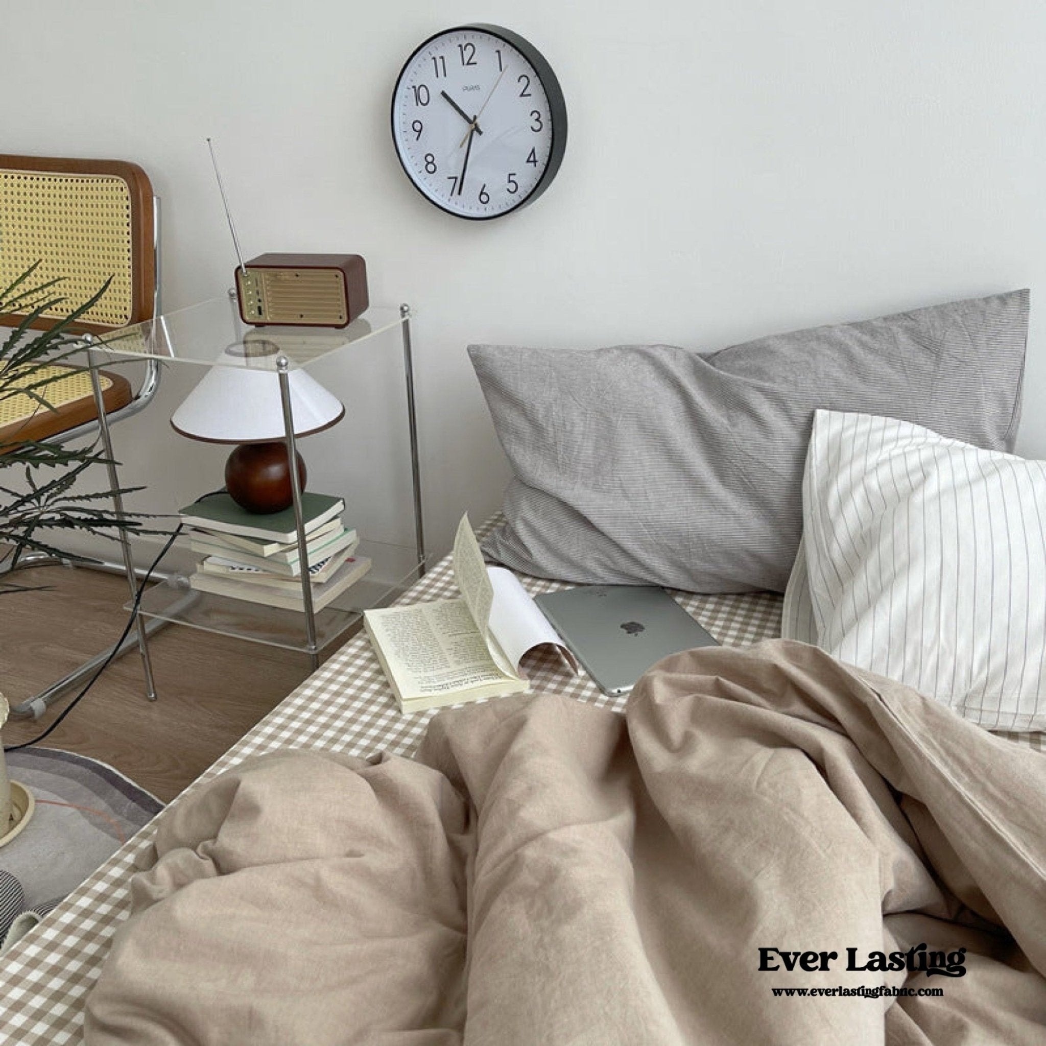 Minimal Mixed Gingham Bedding Set / Gray - Ever Lasting