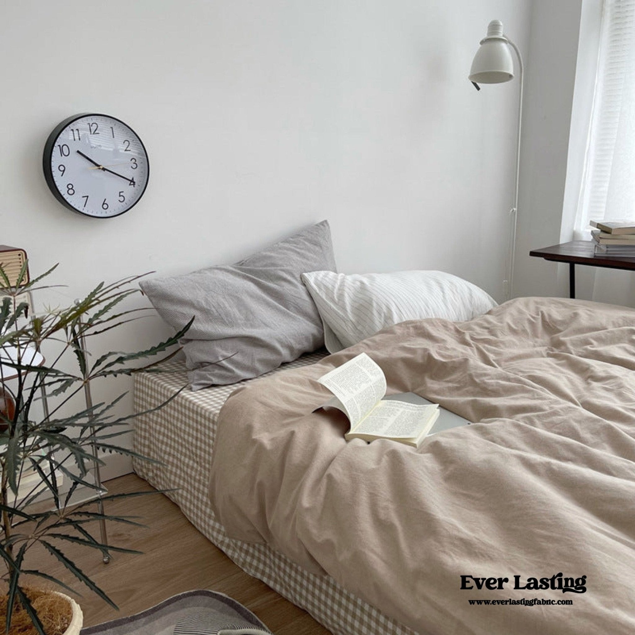 Minimal Mixed Gingham Bedding Set / White - Ever Lasting