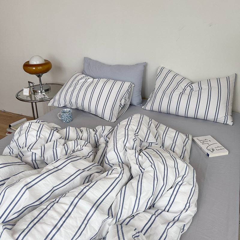 Minimal Stripe Bedding Set / Blue Small Flat