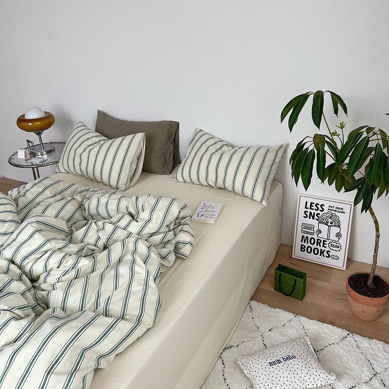  - Ever Lasting - Minimal Stripe Bedding Set / Green - Bedding Set - Ever Lasting
