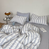 Minimal Stripe Bedding Set / Green Blue Small Flat