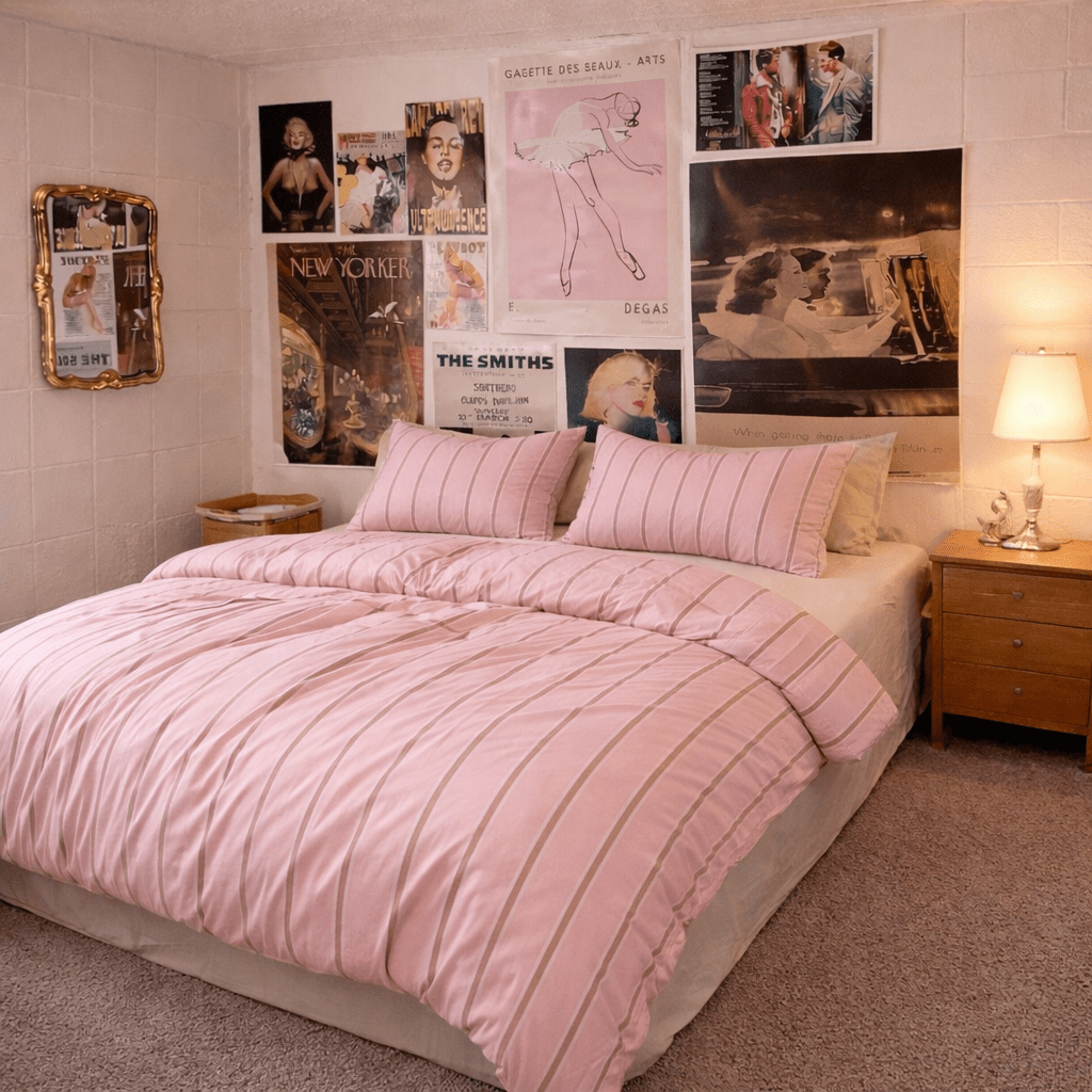  - Ever Lasting - Minimal Stripe Small Room Bedding Set / Pink - Bedding Set - Ever Lasting