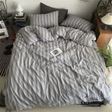 Minimal Vintage Stripe Bedding Set / Forest Green