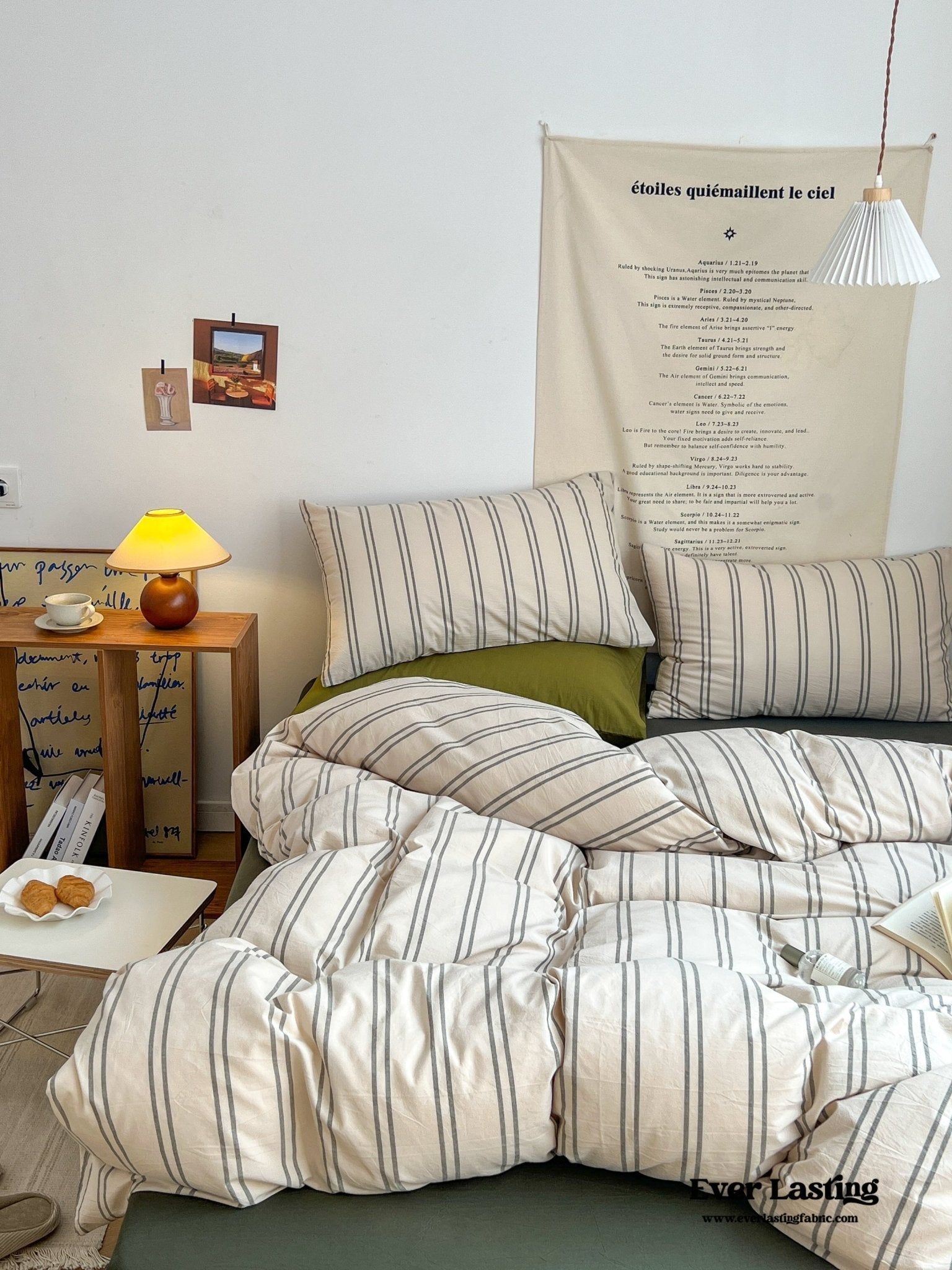 Minimal Vintage Stripe Bedding Set / Forest Green - Ever Lasting