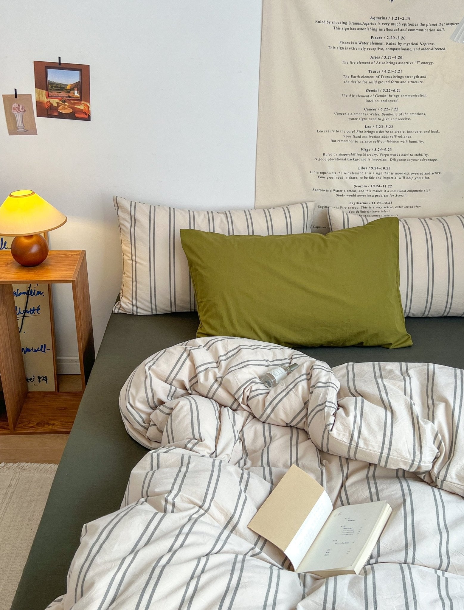 Minimal Vintage Stripe Bedding Set / Forest Green - Ever Lasting