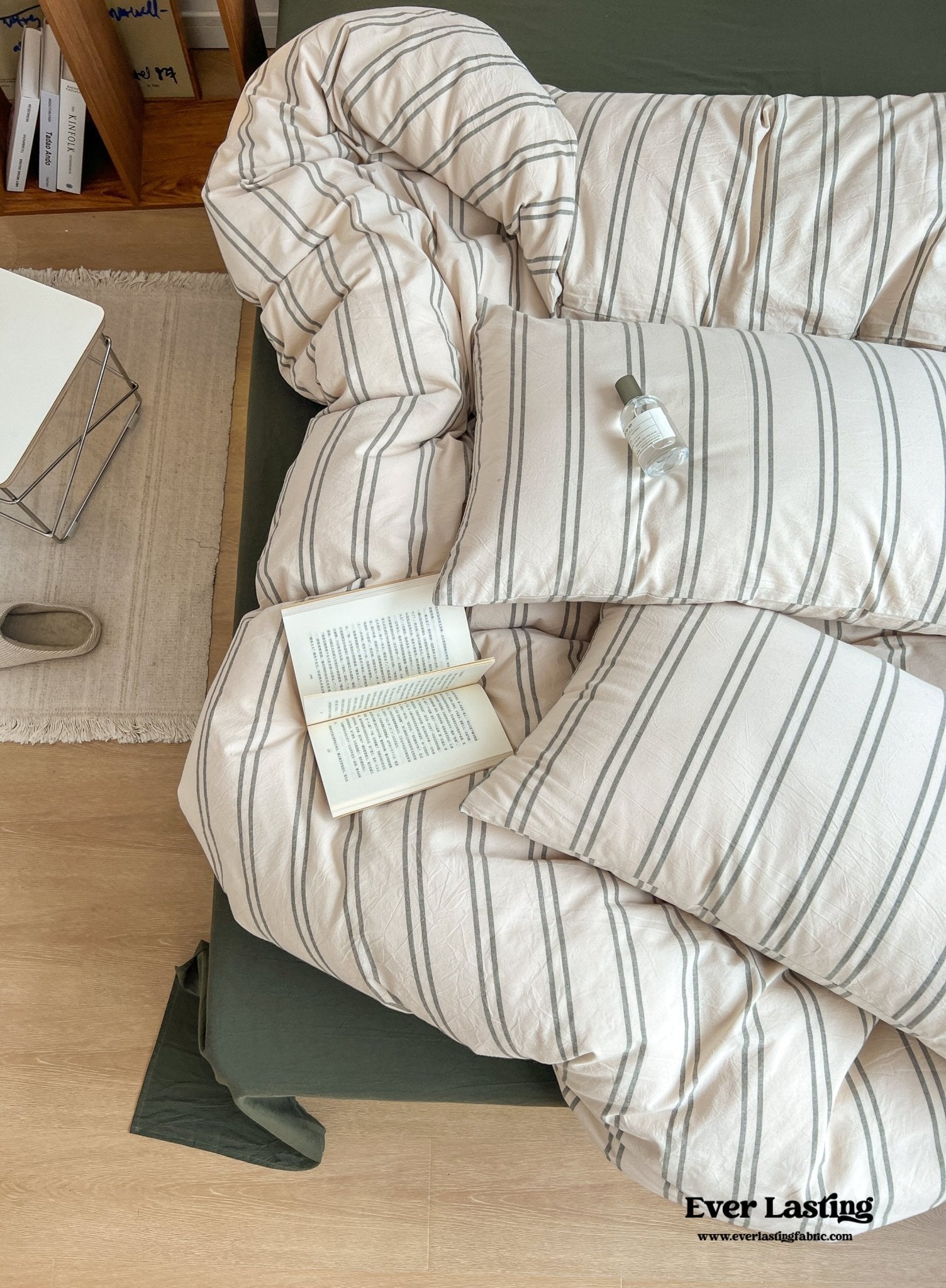 Minimal Vintage Stripe Bedding Set / Forest Green - Ever Lasting
