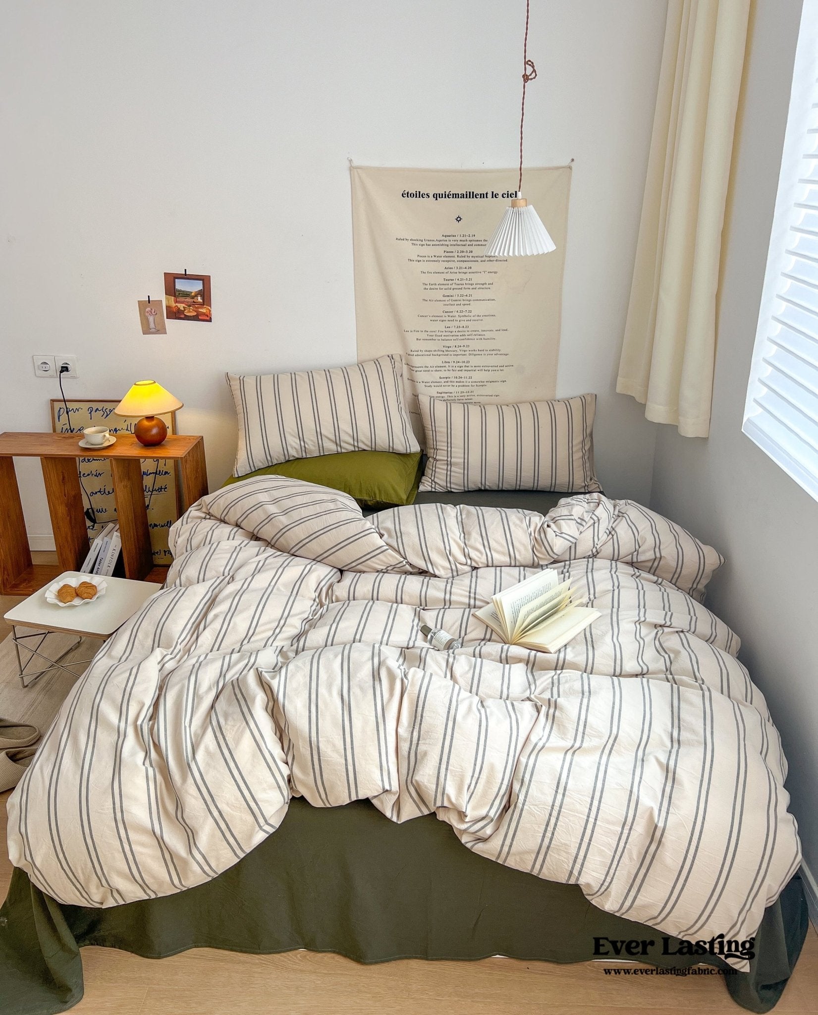 Minimal Vintage Stripe Bedding Set / Forest Green - Ever Lasting