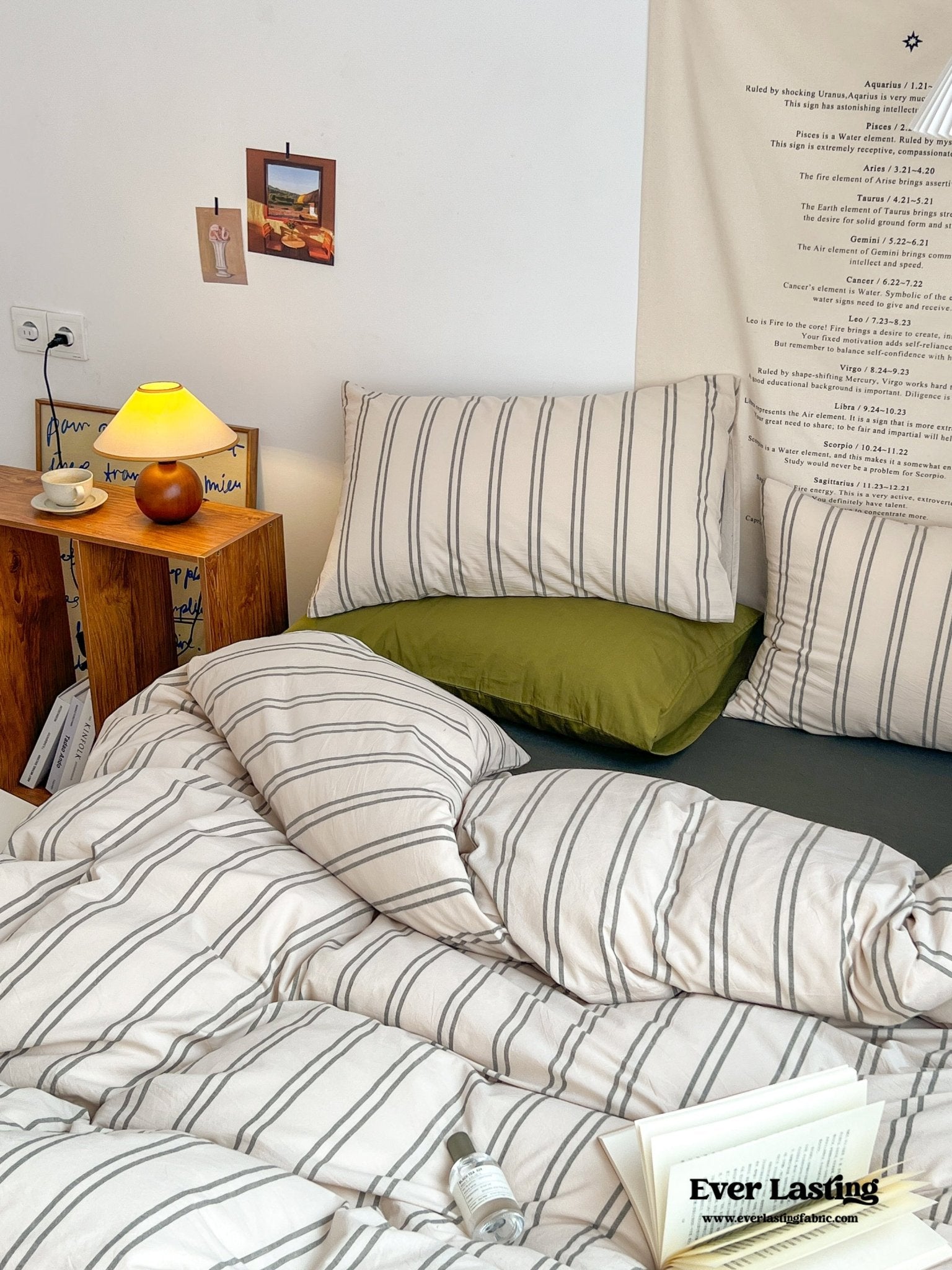 Minimal Vintage Stripe Bedding Set / Forest Green - Ever Lasting