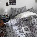 Minimal Vintage Stripe Bedding Set / Forest Green Gray Small Flat