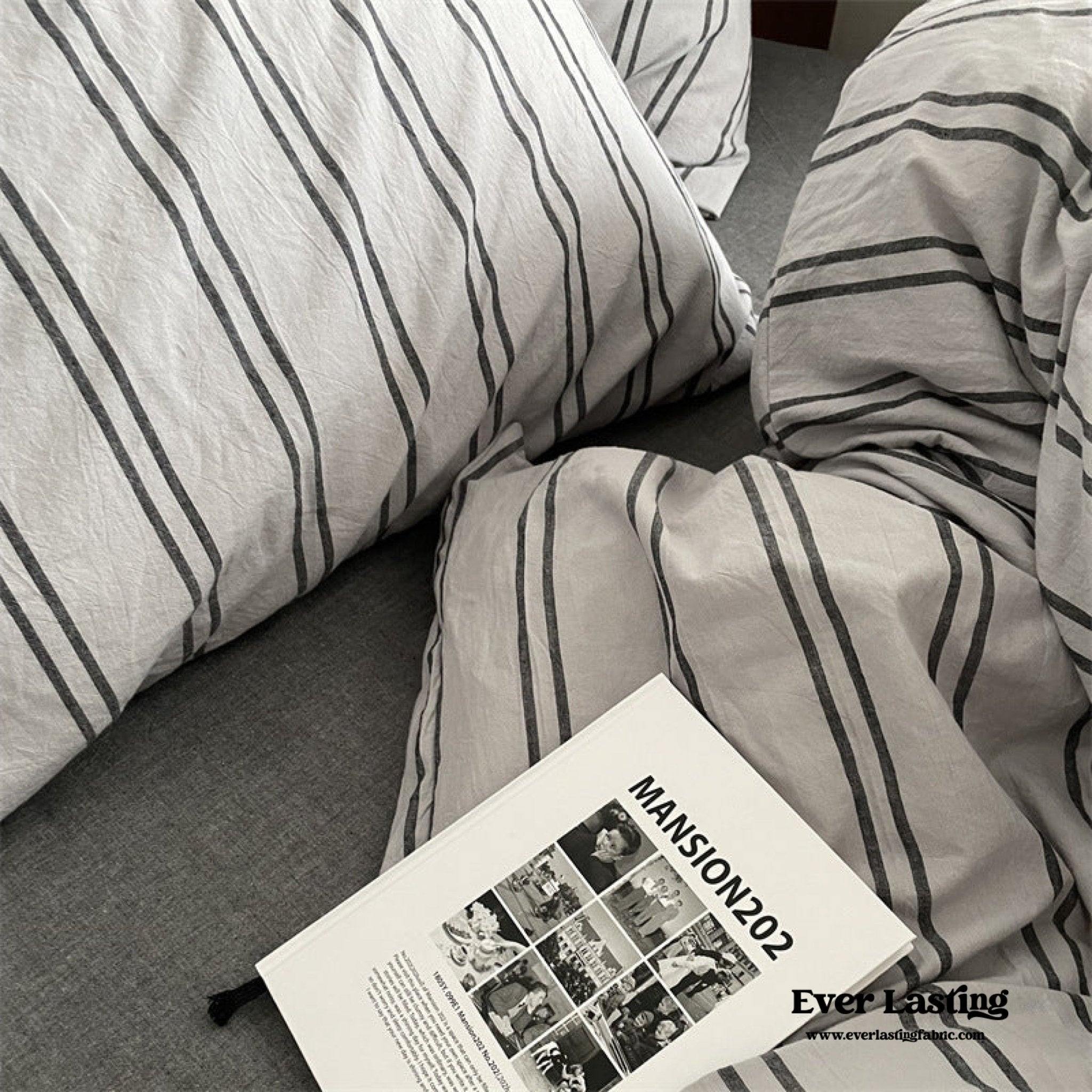 Minimal Vintage Stripe Bedding Set / Olive Green - Ever Lasting