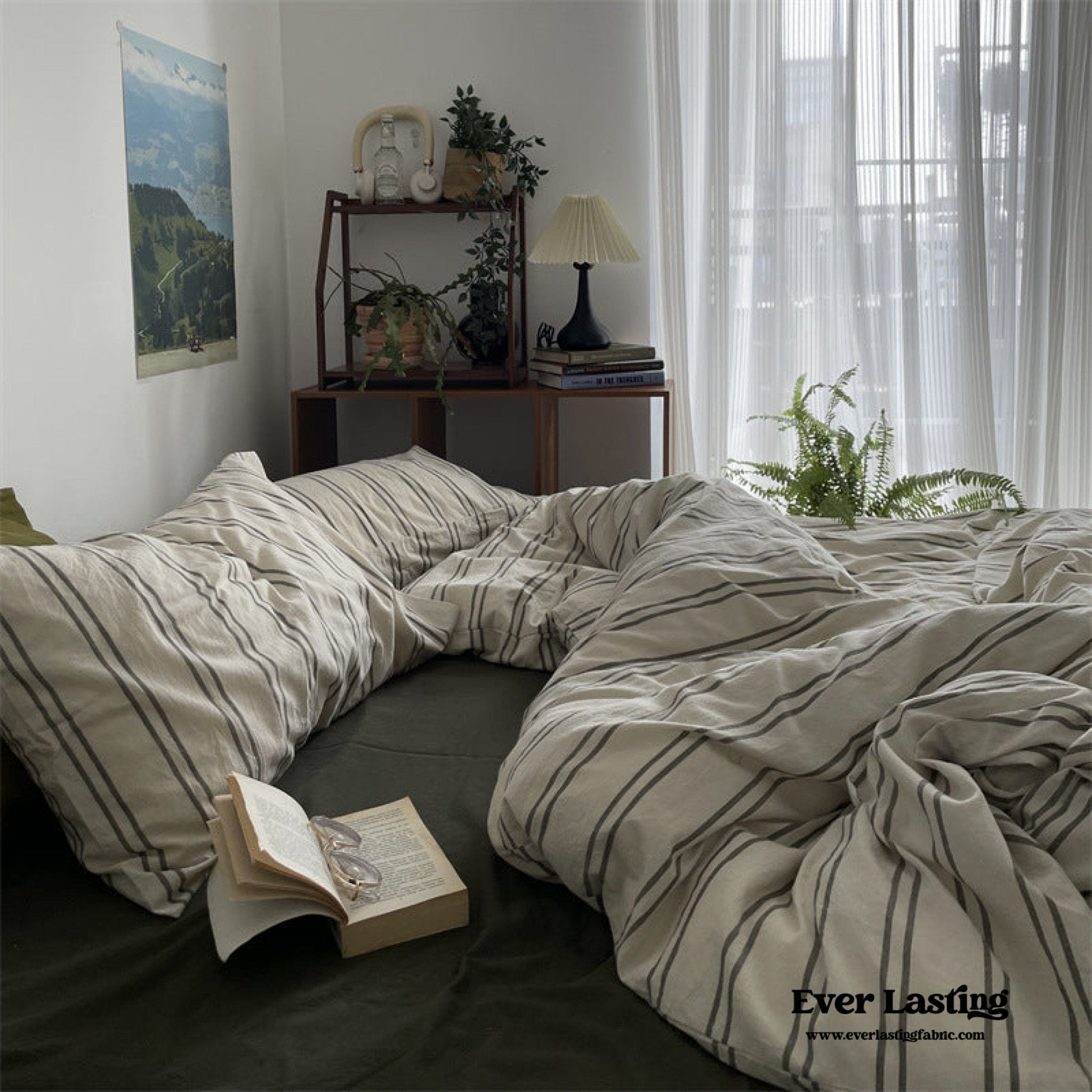 Minimal Vintage Stripe Bedding Set / Olive Green - Ever Lasting