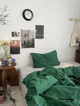 Minimal Vintage Stripe Bedding Set / Olive Green