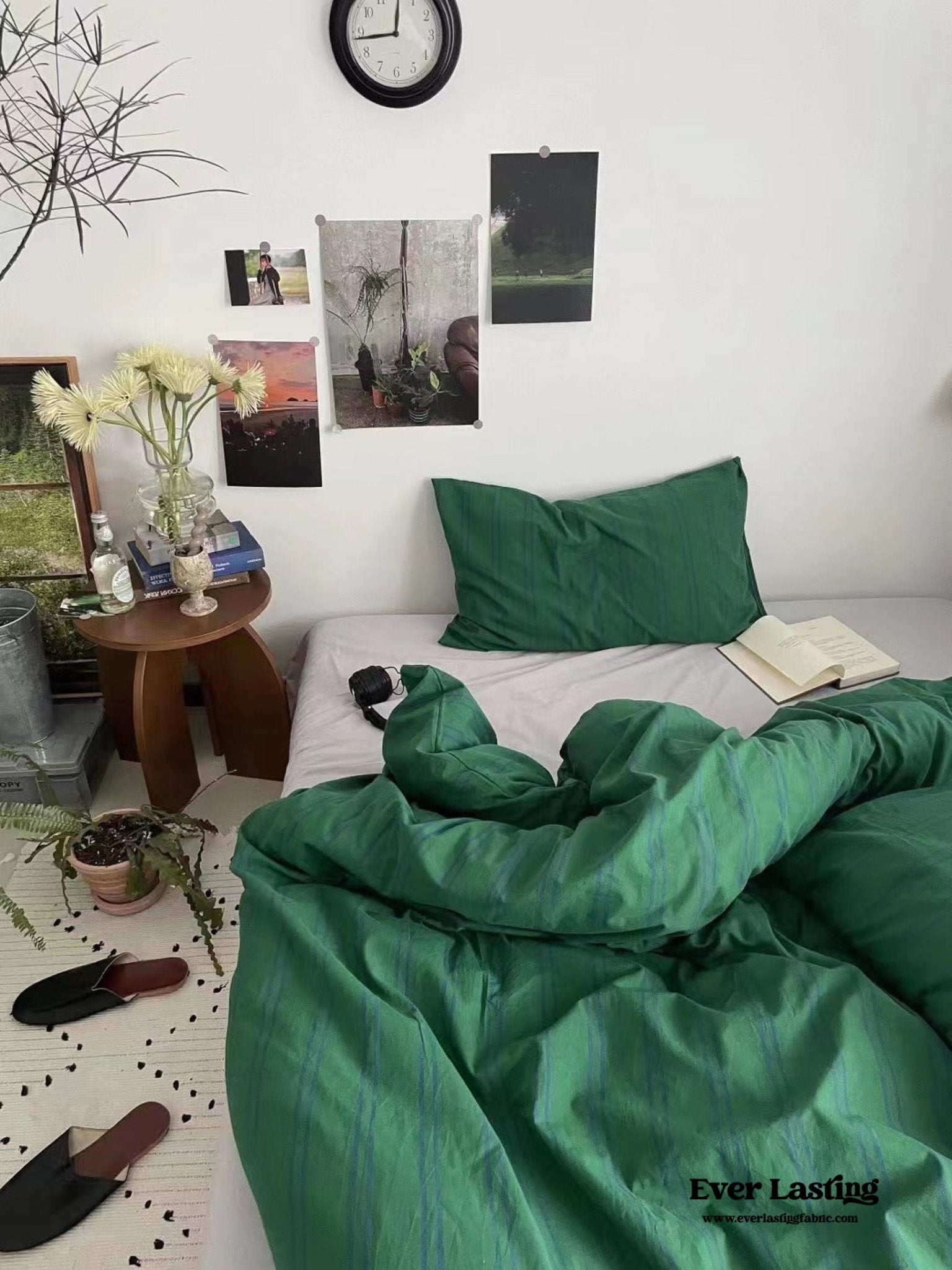  - Ever Lasting - Minimal Vintage Stripe Bedding Set / Olive Green - Bedding Set - Ever Lasting
