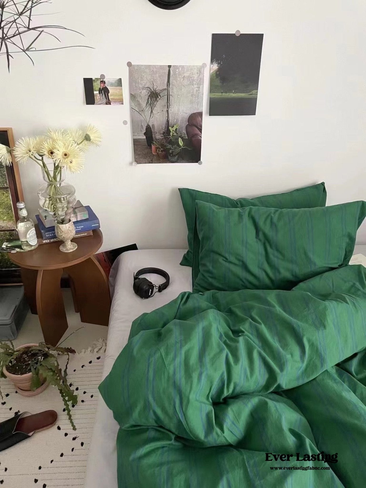  - Ever Lasting - Minimal Vintage Stripe Bedding Set / Olive Green - Bedding Set - Ever Lasting